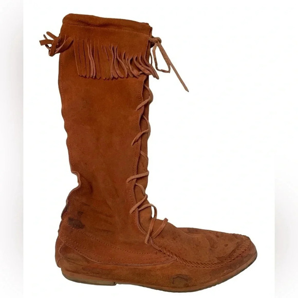 Minnetonka Front Lace Tall Knee High Boots 7.5 - Picture 2 of 14